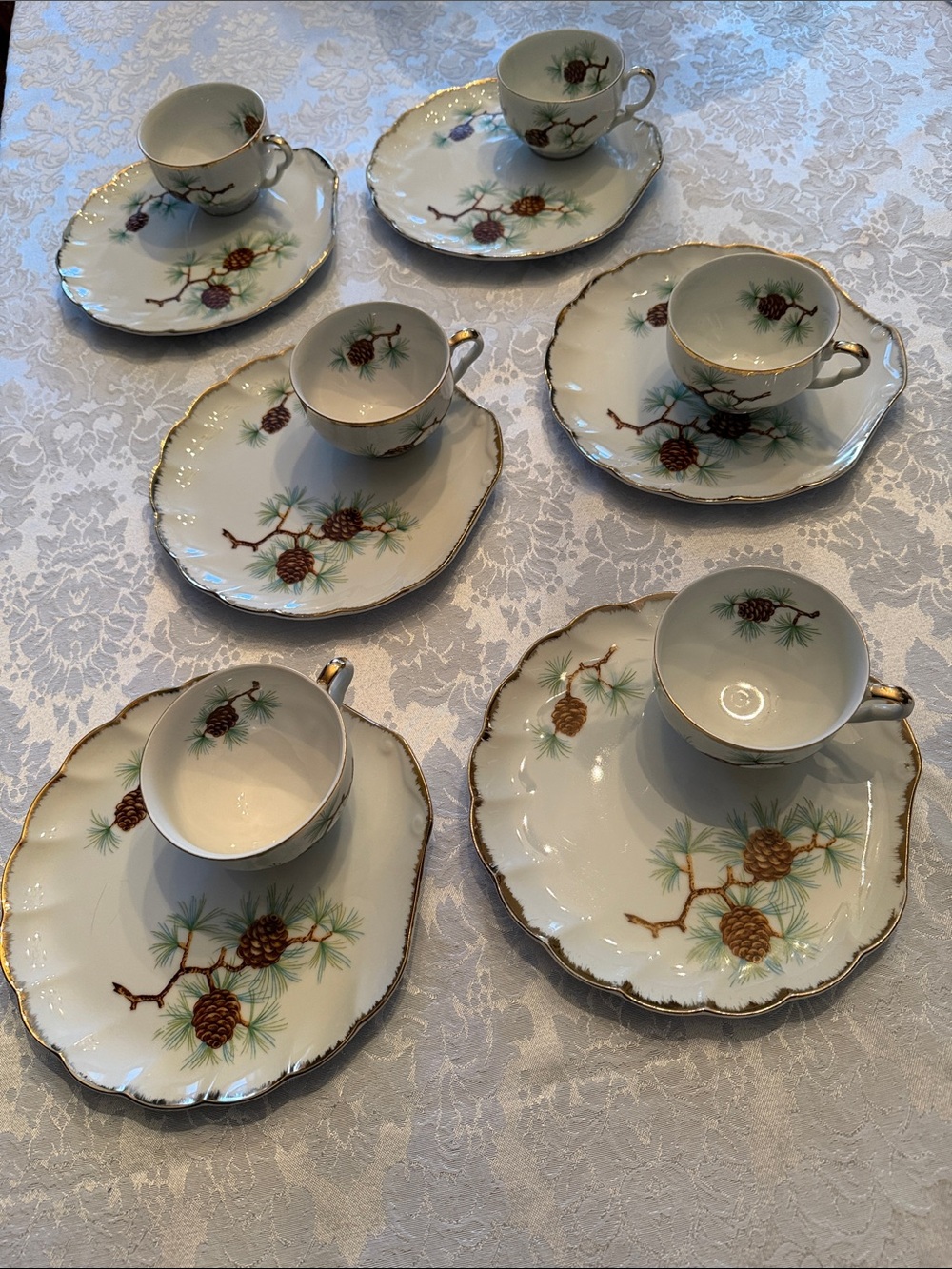 Porcelain Pine Cone pattern snack sets by Norcrest